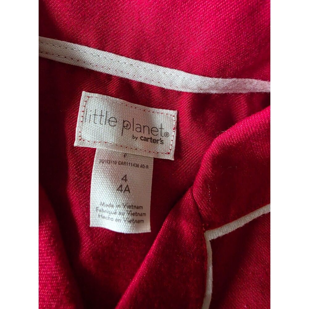 Little Planet by Carters Size 4 Red Flannel Button Up Pajama Set Piping - Picture 1 of 3